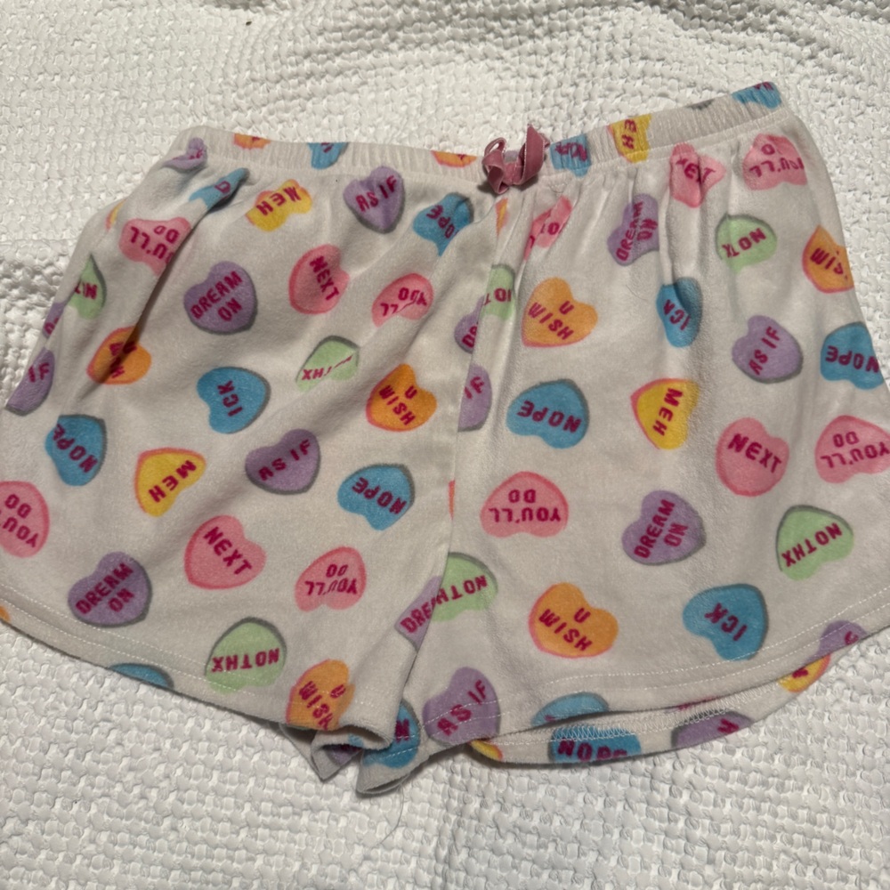 Joe Boxer Cream Fleece Shorts with Pastel Candy Hearts